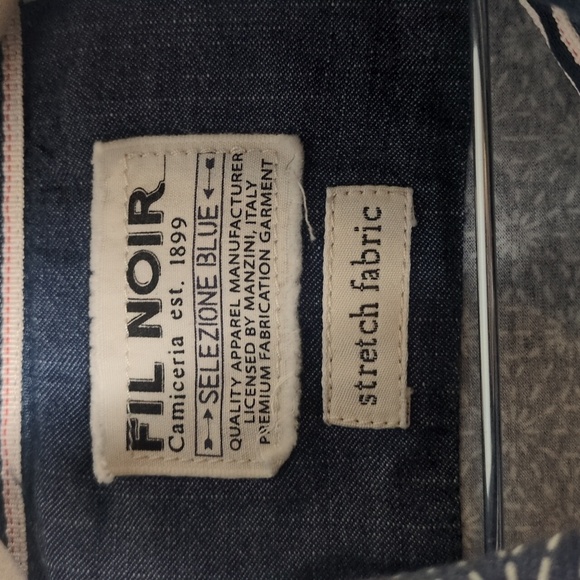 Fil Noir Mens Selezione Blue Patterned Stretch Button Up Shirt Size L - Picture 2 of 8